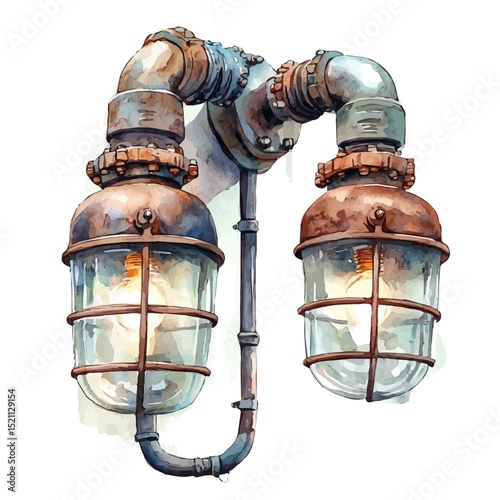 Industrial Lights, watercolor vector, high quality, isolated on a white background.