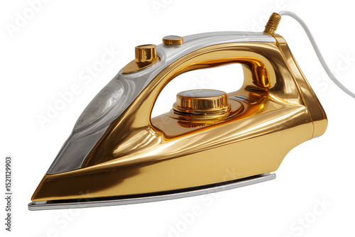 Buy gold steam iron household appliance for clothes ironing high quality model on transparent background
