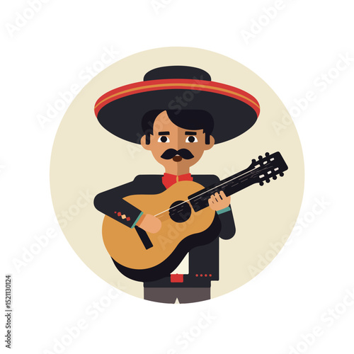 Colorful Flat Design Mariachi Musician Icon Vector Illustration for Cultural Events