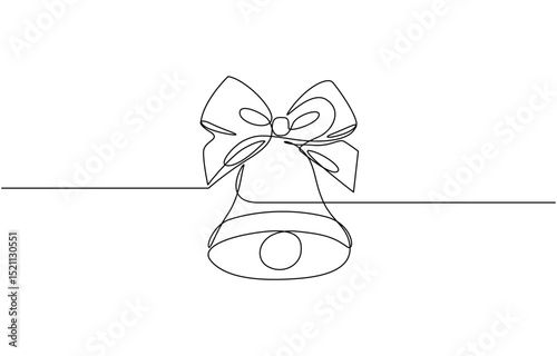 Christmas bell single line art, continuous one line drawing of Isolated outline, single line art element, minimalist sketch line vector illustration, outline editable stroke.