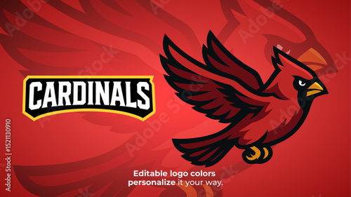 Flying Cardinal Mascot Logo Side View – Bold Red Bird for Esports or Gaming Identity
