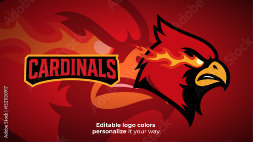 Flaming Eyes Cardinal Mascot Logo – Fiery Red Bird for Gaming or Esports Team Identity

