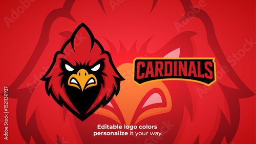 Front View Cardinal Mascot Logo – Bold Red Bird Head for Gaming or Esports Brand Identity
