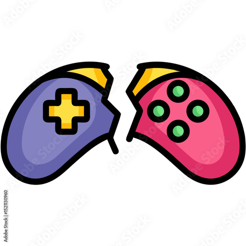 Broken Game Controller Symbolizes Frustration, Representing the Stressful Side of Gaming, with Illustration Style and Negative Emotion Concept