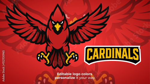Cardinal Bird Mascot Logo with Wings Spread – Fierce Flying Avatar for Esports or Gaming
