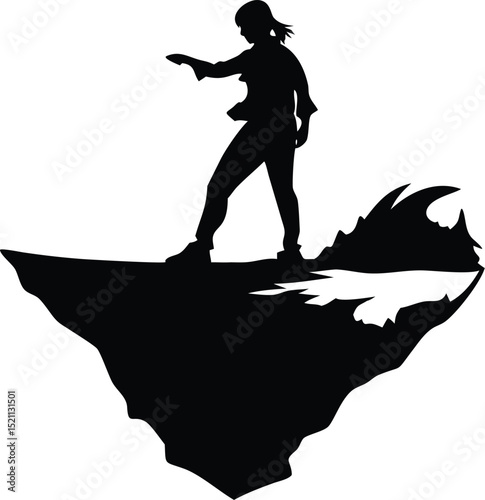 Silhouette Person on Cliff at Sunrise – Scenic Mountain View Art
