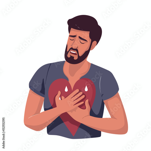Illustration of Man Sick with Chest Pain - COVID-19 Symptom Vector Art