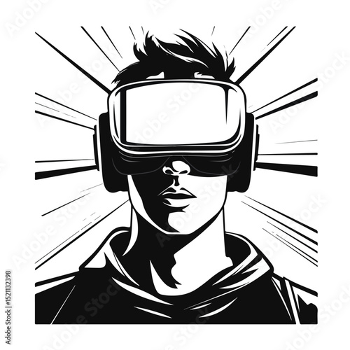 Professional Men Using Virtual Reality Headset Avatar Cartoon Character Illustration