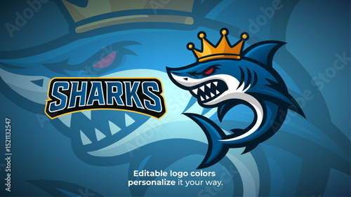 Royal Shark Mascot Logo with Crown – Esports or Gaming Team Fantasy Avatar
