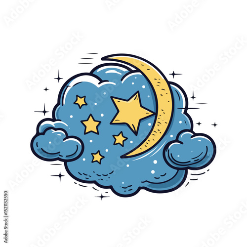 Moon and Clouds Icon Vector Illustration: Professional Graphic Resource for Weather Apps and Websites