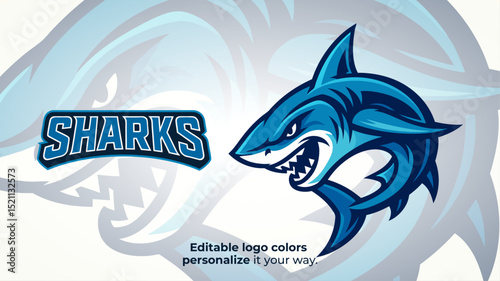 Curved Shark Mascot Logo – Dynamic Ocean Predator for Gaming or Esports Branding
