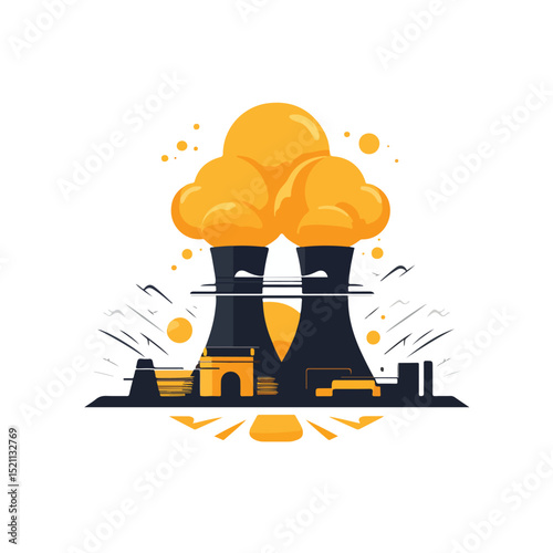 Detailed Nuclear Power Plant Symbol Vector Illustration for Isolated Designs