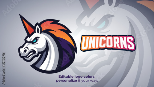 Fierce Unicorn Mascot Logo with Color Streak Mane – Esports Fantasy Avatar Vector
