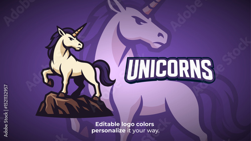 Heroic Unicorn Mascot Logo on Rock – Fantasy Creature for Gaming or Esports Identity
