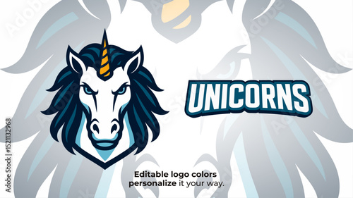 Unicorn Head Mascot Logo with Blue Mane – Fantasy Gaming or Esports Avatar Vector
