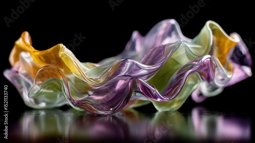 translucent undulating shape in saturated colors, floating with specular highlights
