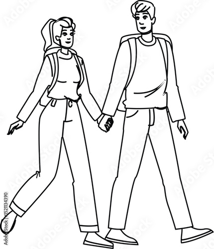 serene couple nature walk vector
