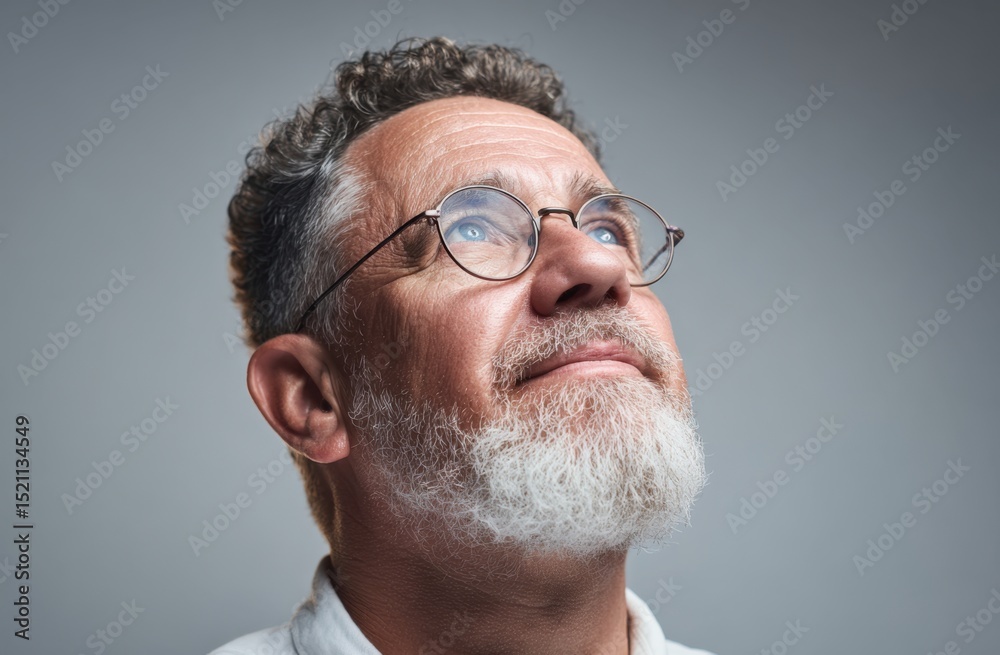 Fototapeta premium Man wearing glasses looking up portrait