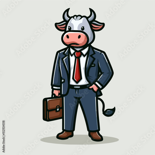 Business Bull's Professional Attire: An animated bull, impeccably dressed in a suit, embodies the spirit of corporate life. Its intelligent gaze suggests confidence and success.