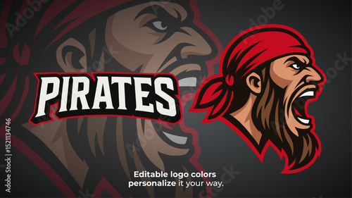 Angry Pirate Mascot Logo Side View – Esports or Gaming Avatar Vector Illustration
