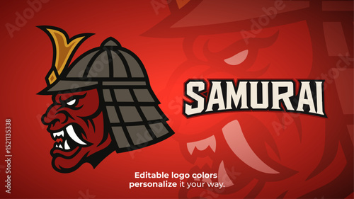 Side View Red Samurai Mascot Logo – Oni Warrior Head for Gaming or Esports Team
