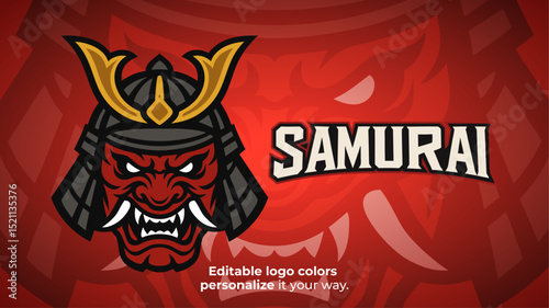Red Oni Samurai Mask Logo – Japanese Demon Mascot for Esports or Gaming Identity
