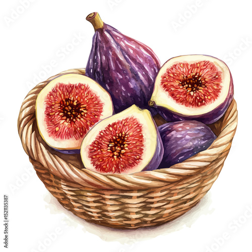 watercolor vector of Indian Fig Fruit Basket, high quality, isolated on a white background.