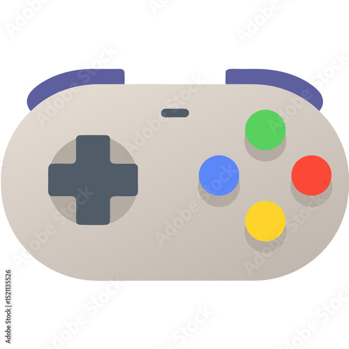Video Game Controller Illustration Represents Gaming with Isolated Style, featuring colorful buttons and a directional pad for interactive entertainment.
