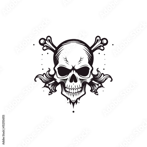 Detailed Skull with Bones Symbol Vector Illustration Isolated on White Background for Design Projects