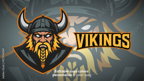 Braided Beard Viking Mascot Logo – Esports Team or Fantasy Warrior Identity Vector

