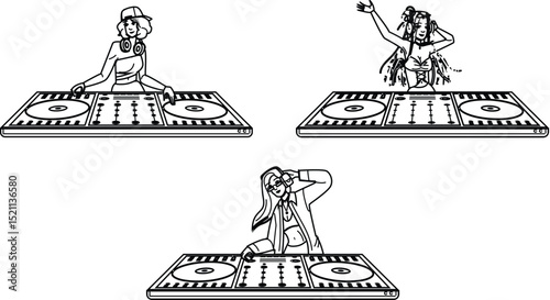 vinyl dj woman character turntable vector