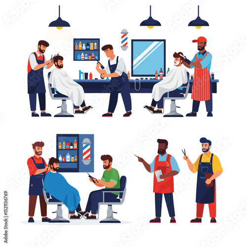 Professional Barbers at Work in a Modern Barbershop