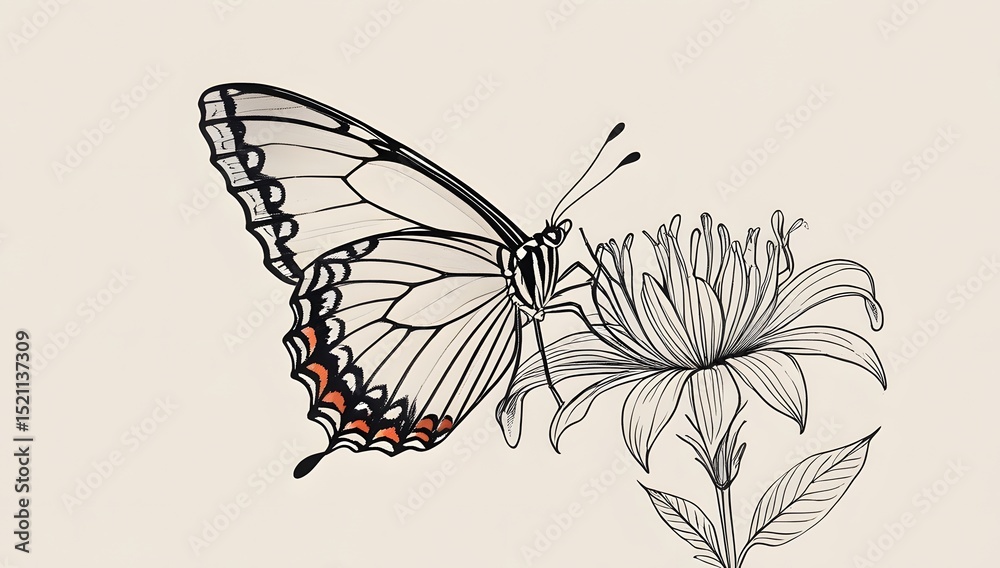 Obraz premium Butterfly on Flower Artistic Illustration for Nature Themed Designs