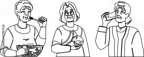 vitamins elderly woman nutrition vector