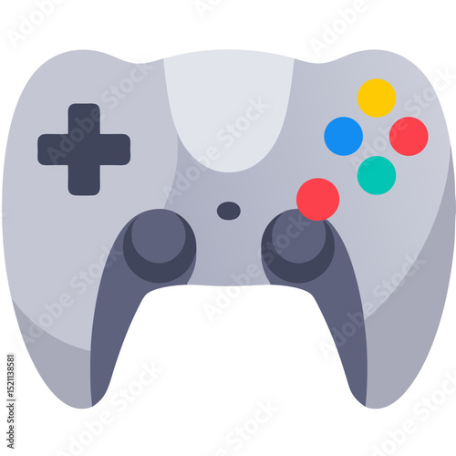 Gaming Console Controller Illustration Depicts Recreational Play, isolated on white, digital entertainment, with copy space, flat vector design.