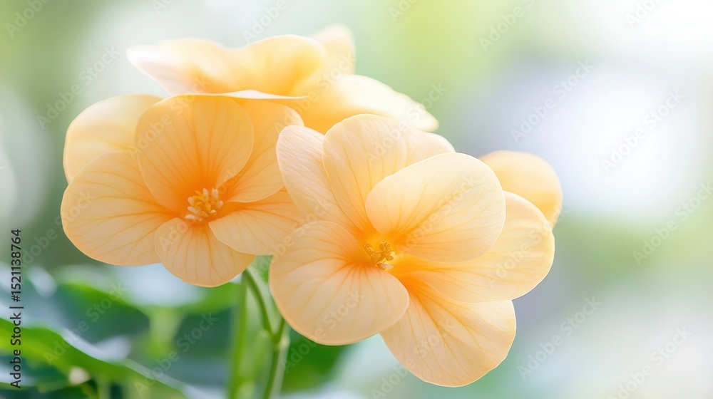 Fototapeta premium Close up of several light orange pansy flowers blooming