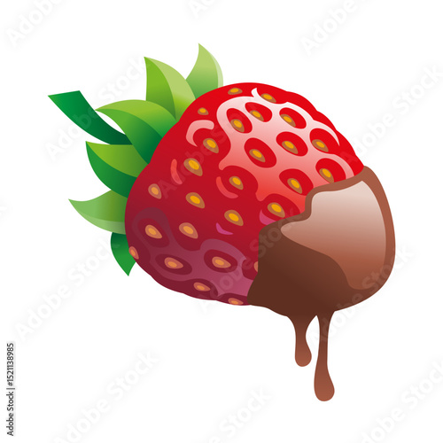 Strawberries with chocolate. Chocolate covered strawberries. Natural, healthy, delicious food. Vector illustrations EPS10
