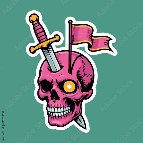 Skull with Sword and Flag