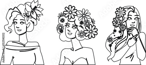elegance flower in hair woman vector