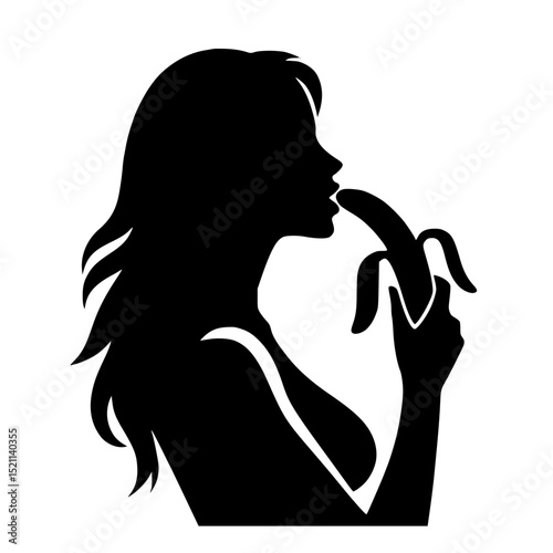 Minimalist Black Silhouette SVG of Woman Eating a Banana – Simple and Clean Vector Art