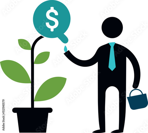Businessperson Watering a Growing Plant with Dollar Coins