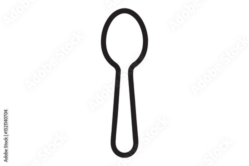 Isolated black and white outline drawing of a simple kitchen spoon
