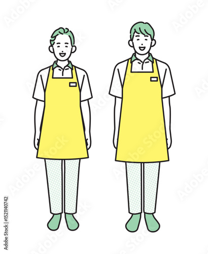シンプル　イラスト　家事代行サービスの男性と女性 人物セット