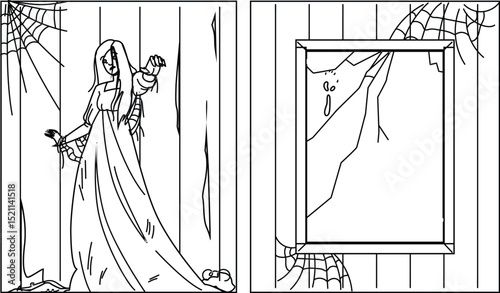 creepy haunted house woman vector