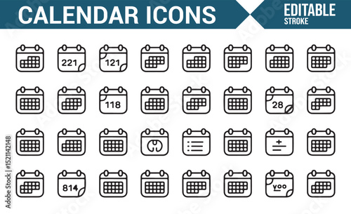 Icon Set for Calendar, Reminders, and Time Scheduling in Daily Life
