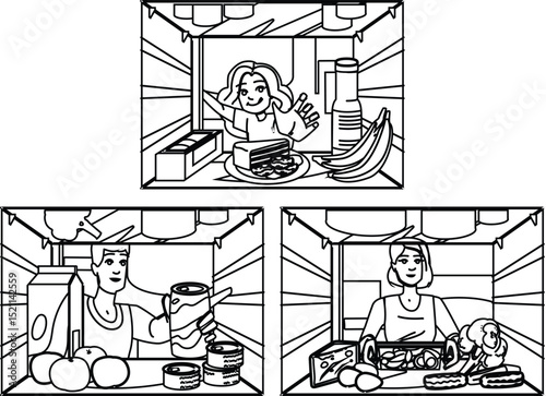 milk inside fridge people vector