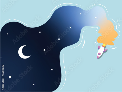 Night Sky Rocket Launch A Dreamy Space Adventure Illustration
