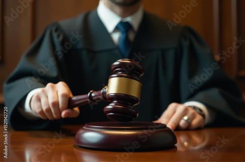 Wallpaper Mural A judge holding a gavel in front of a wooden table, ready to make a decision Torontodigital.ca