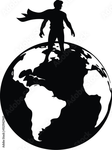 Victory Silhouette on Globe: Inspirational EPS Vector for Success Themes
