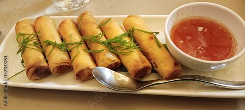 Spring rolls served in a restaurant 